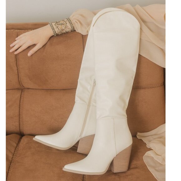 NWT Oasis Society Clara Knee High Western Boots, White Tall Boots, Fall Boots - Picture 5 of 5
